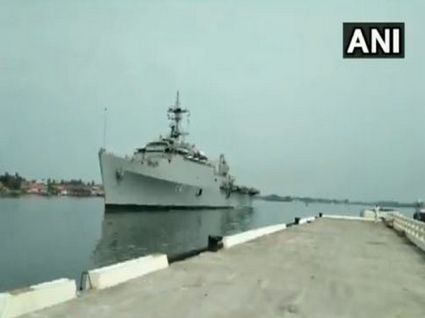 INS Jalashwa arrived at Kochi Harbour bringing back 698 Indian nationals from Male, Maldives on Sunday. (Photo/ANI)