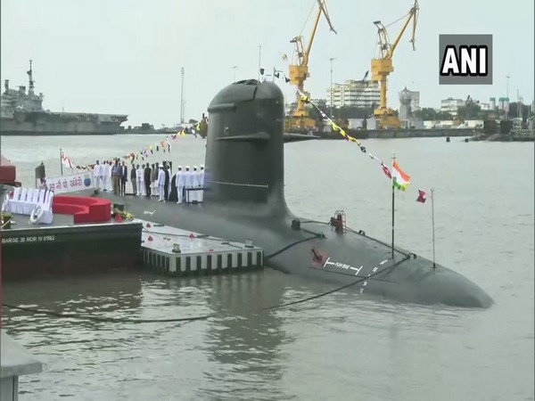 INS Khanderi being commissioned at an event in Mumbai on Saturday. Photo/ANI