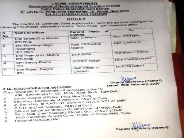 Five IPS officers of Delhi Police who were transferred on Wednesday with immediate effect.