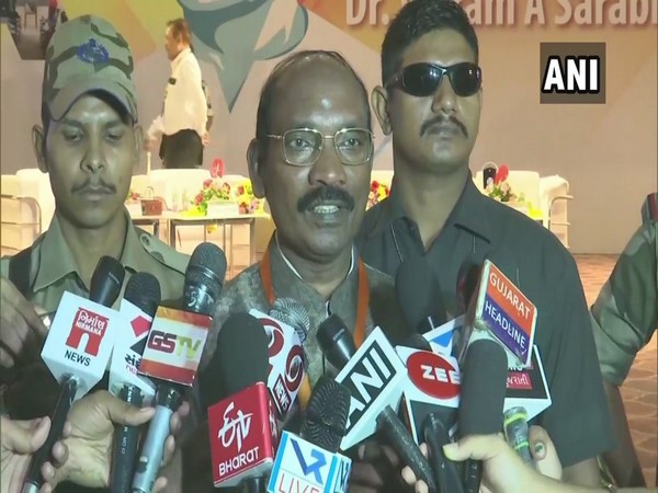 ISRO Chairman K Sivan talking to reporters in Ahmedabad on Monday.