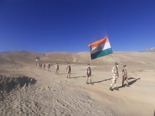 ITBP jawans celebrate Independence Day at an altitude of 16,000 feet in Ladakh (Photo/ANI)