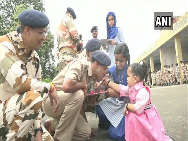 School students celebrated Raksha Bandhan with ITBP soldiers in Udhampur on Wednesday. Photo/ANI
