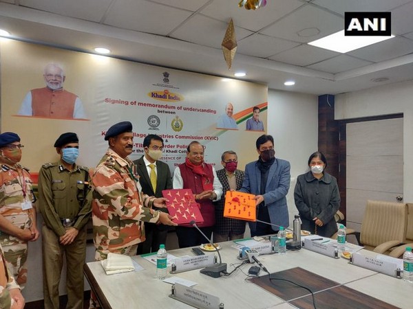 ITBP signed an MoU with Khadi & Village Industries Commission (KVIC) on Wednesday for the supply of 1,71,520 numbers of cotton khadi durries for CAPF. (Photo/ANI)