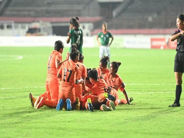 India U-18 girls celebrating after beating Bangladesh (Image: AIFF Media)
