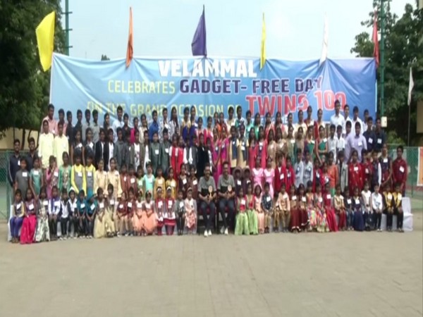 Hundreds of identical twins in Velammal School in Chennai celebrate gadget-free day on Saturday. Photo/ANI