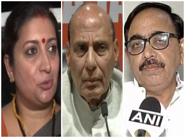 BJP leaders Smriti Zubin Irani, Rajnath Singh and Mahendra Nath Pandey secured place in Modi's new cabinet. Photo/ANI