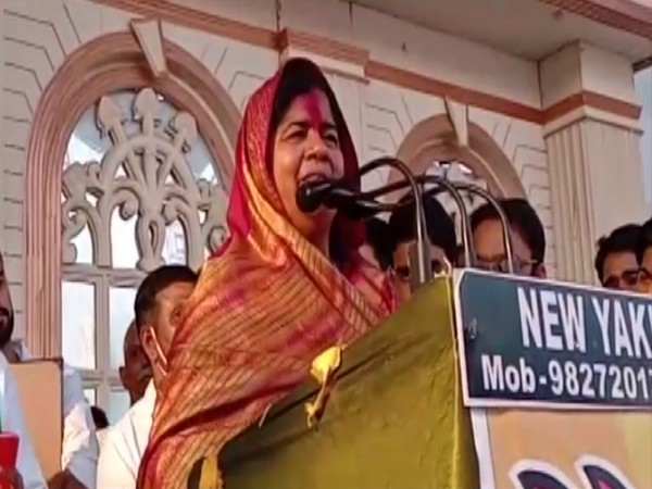 Madhya Pradesh Minister Imarti Devi addressing a rally in Gwalior on Friday.