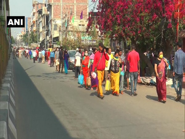 A visual of the people returning from markets in Imphal on Saturday. Photo/ANI