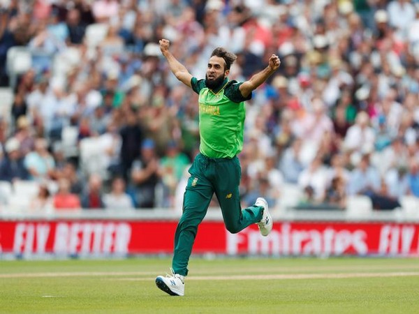 South Africa leg-spinner Imran Tahir celebrating after taking wicket.