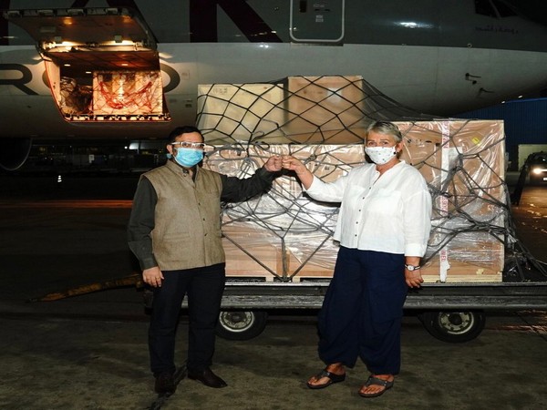 India on early Wednesday receiving a consignment of 15 ventilators, 12000 tablets of Favipiravir from Iceland (Twitter/Arindam Bagchi)