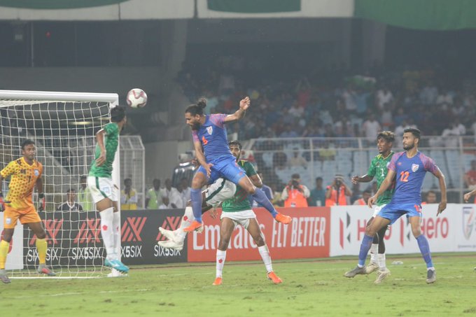 Adil Khan scored an equaliser in the 88th minute. (Photo/Indian Football Team Twitter)
