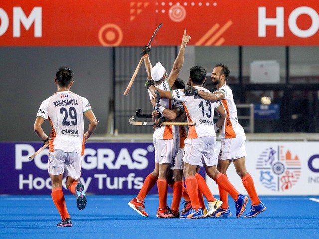 Indian team celebrating after beating Argentina (Image: HI Twitter)