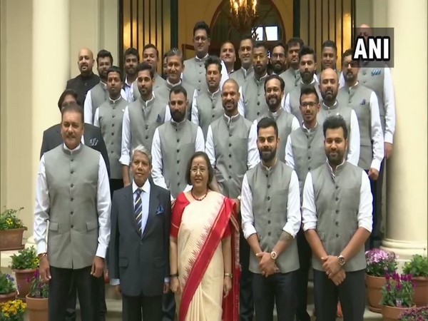 Members of the Indian cricket team with Indian High Commissioner to the UK Ruchi Ghanashyam at her residence in London on Friday.