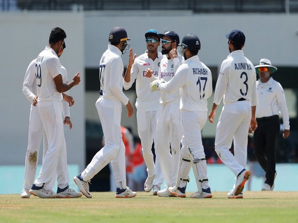 Indian players celebrating after taking a wicket. (Photo/ BCCI Twitter) 