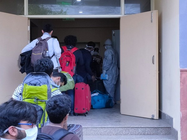 Evacuated Indians at the ITBP-managed quarantine facility in Chhawla in New Delhi on Sunday 