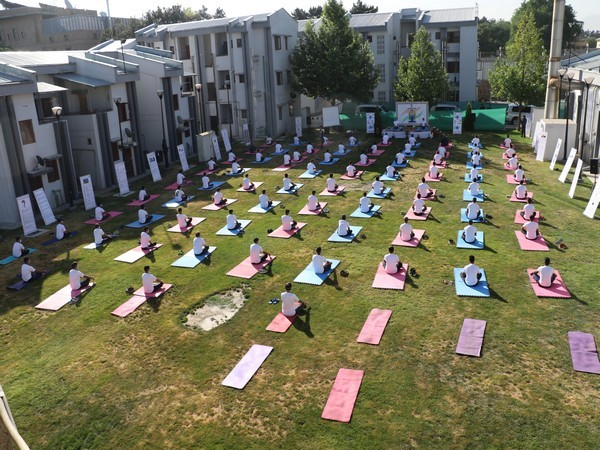 Indians practising yoga in Afghanistan on International Yoga Day on Sunday. (Photo credit: official twitter)