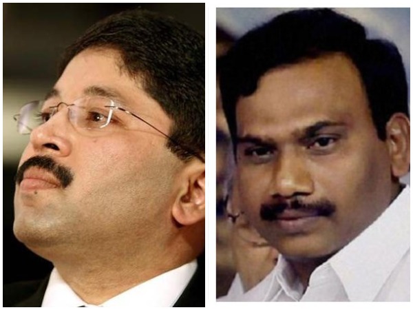 Former Union Minister Dayanidhi Maran, left, and A Raja