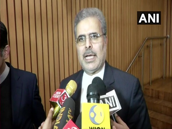 Iran's Ambassador to India Ali Chegeni speaking to reporters in New Delhi on Wednesday.
