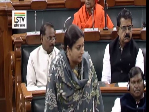 Women and Child Development Minister Smriti Irani in the Lok Sabha on Friday. Photo/LSTV