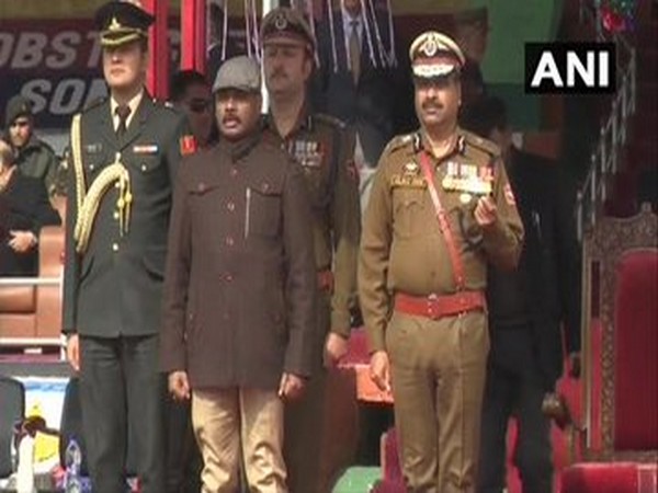 Lt Governor GC Murmu and DGP Dilbag Singh at the passing out parade in Ganderbal on Monday.