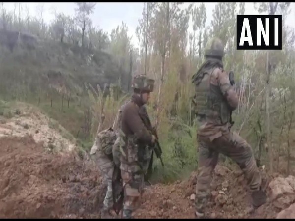 Security forces at the encounter site in Shopian on Saturday. Photo/ANI