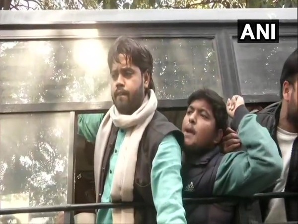 Members of Jamia Coordination Committee after getting detained outside Tamil Nadu House in Delhi on Saturday.