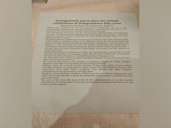 Arrangements for smooth celebrations of Independence Day in Jammu and Kashmir are in place.