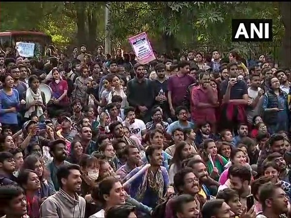 The protesting JNU students in New Delhi on Tuesday.