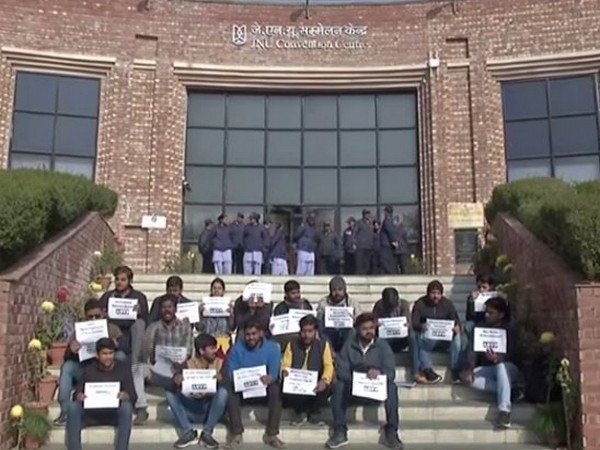 ABVP members of JNU staging demonstration