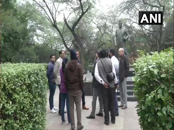 A Delhi Police Crime Branch team at the JNU campus on Tuesday.