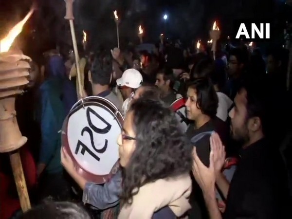 The JNU Students' Union called for a 'Mashaal Juloos' or torch rally on Tuesday. (Photo/ANI)