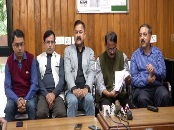 Teachers from JNU addressing the media in New Delhi on Sunday. Photo/ANI