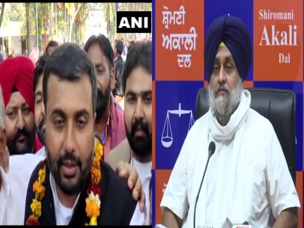 AAP's Jagdeep Kamboj and Sukhbir Badal (Photo/ANI)