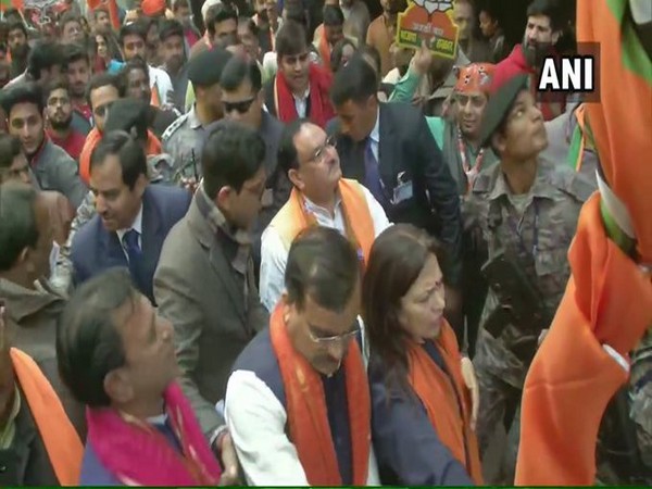 BJP's national president JP Nadda in Greater Kailash during 'Jansampark Abhiyan' on Sunday Photo/ANI
