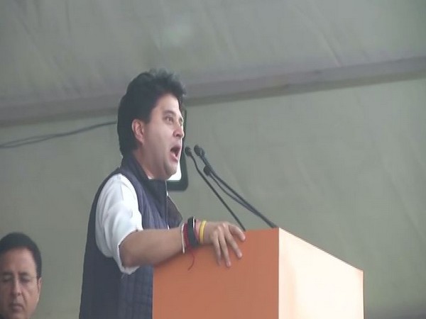 Congress leader Jyotiraditya Scindia speaking in the rally on Saturday.