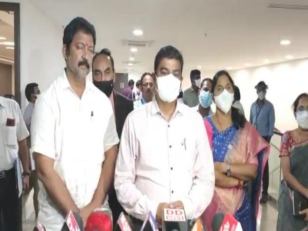 Krishna district collector J Nivas speaking to media. (Photo/ANI)