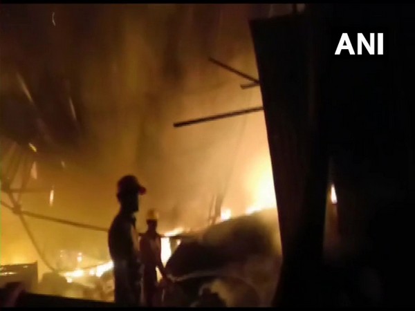 Visuals from the fire fighting operations underway in Gohalpur, Jabalpur on Friday. Photo/ANI