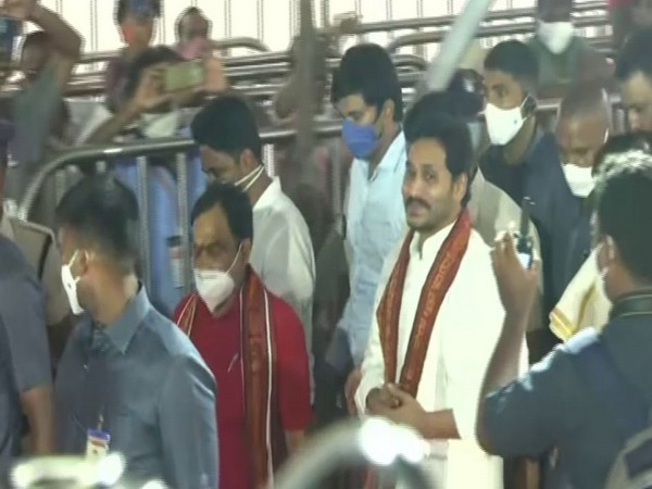 Andhra CM YS Jagan Mohan Reddy at the Kanaka Durga temple premises on Wednesday. Photo/ANI