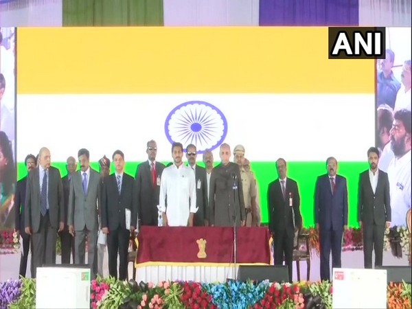 Andhra Pradesh CM YSR Jaganmohan Reddy at swearing in of his cabinet ministers on Saturday. (Photo/ANI)