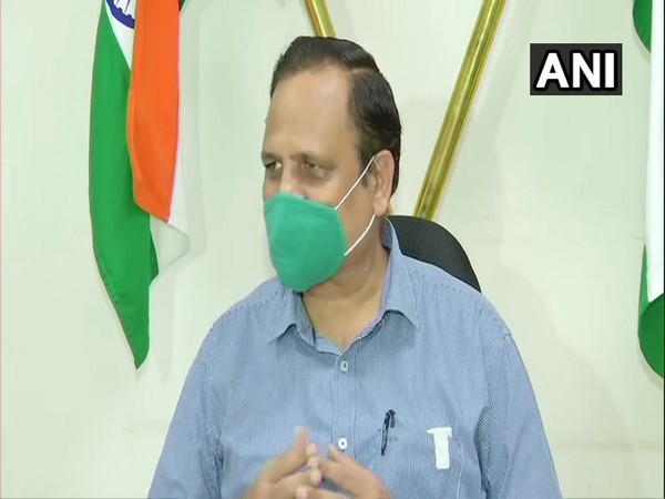 Delhi Health Minister Satyendar Jain speaking to the reporters in the national capital on Monday. (Photo/ANI)