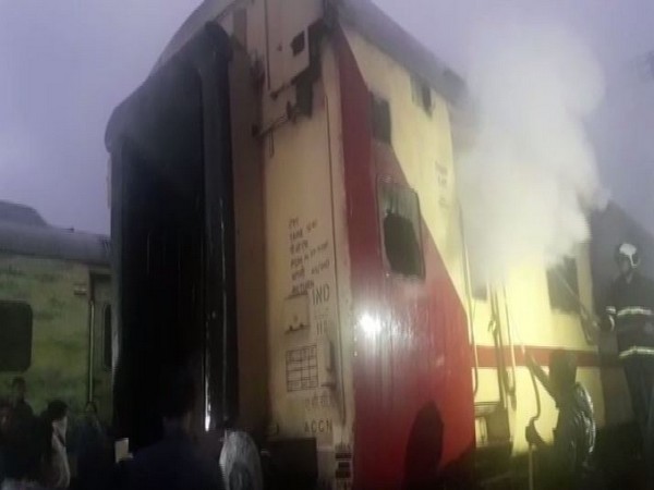 Fire tenders douse the fire in Jaipur Express in Mumbai. Photo/ANI