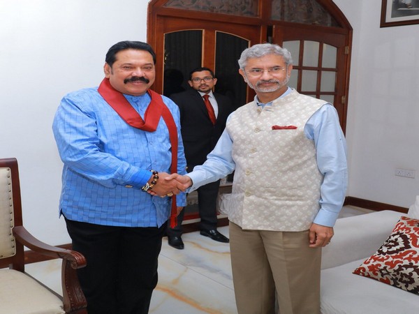 External Affairs Minister S Jaishankar and former Sri Lankan president Mahinda Rajapaksa in Colombo on Tuesday. (Photo Credits: Mahinda Rajapaksa Twitter)