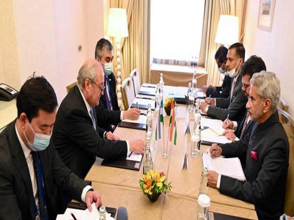 External Affairs Minister S Jaishankar with his Uzbek counterpart Abdulaziz Kamilov in Moscow on Thursday. (Photo credits: S Jaishankar Twitter)