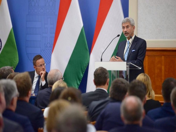 External Affairs Minister S Jaishankar addressing the Hungarian Ambassadors’ Conference at the invitation of his Hungarian counterpart Péter Szijjártó on Monday. (Picture Credits: Jaishankar/Twitter)