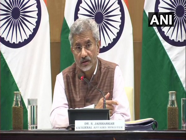 External Affairs Minister S Jaishankar speaking to reporters in New Delhi on Tuesday.