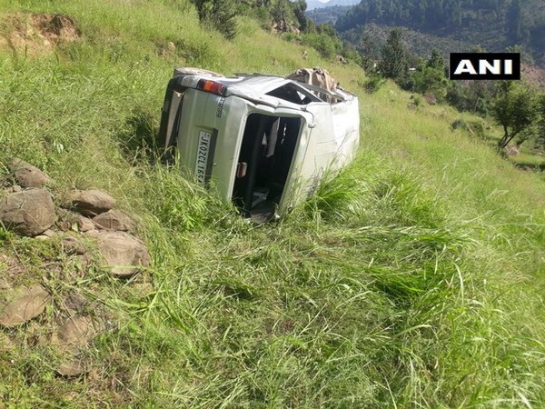 Photo of the vehicle that fell into a gorge in Chenani area of Udhampur district on Saturday.