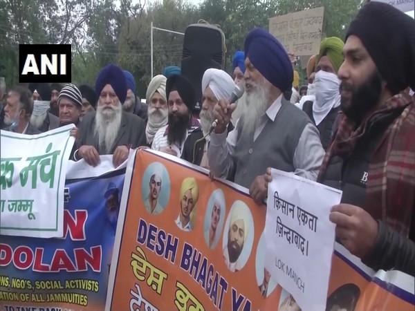 Jammu city witnesses protests against farm laws (Photo ANI)