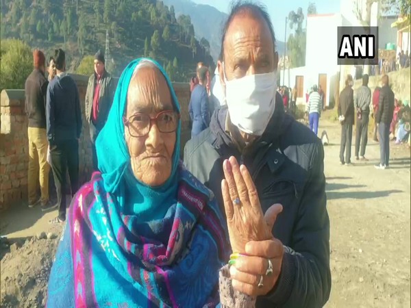 Ganeru Devi (100) after voting in the District Development Council elections on Sunday. (Photo ANI)