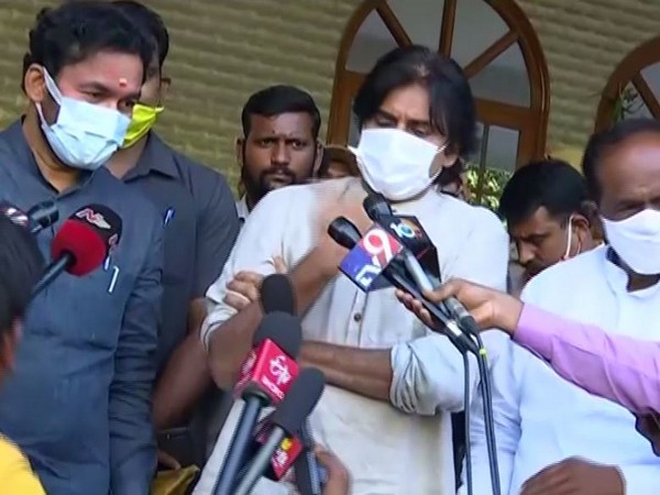 BJP leader G Kishan Reddy (left) and Janasena leader Pawan Kalyan (centre) speaking to reporters in Hyderabad on Friday [Photo/ANI]