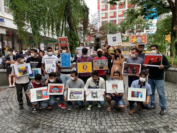 Demonstrations against China at Hachiko statue near Shibuya station in Tokyo